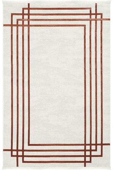 Laptar Cream Copper Geometric Bordered Indoor Rug