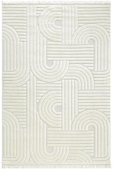 Stoprin Cream Geometric Bedroom Rug