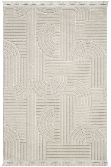 Stoprin Beige Geometric Bedroom Rug