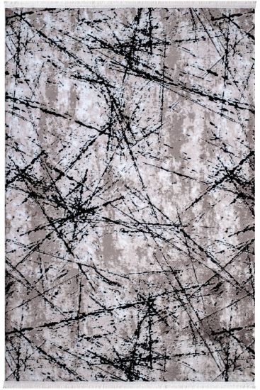 Toptrika Beige Black Abstract Area Rug