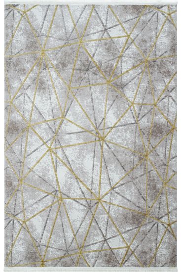 Toptrika Grey Gold Modern Abstract Bedroom Rug