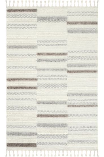 Paltino Cream Grey Modern Stripes Area Rug
