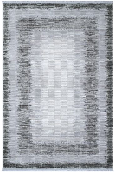 Norptis Grey Charcoal Modern Bordered Bedroom Rug