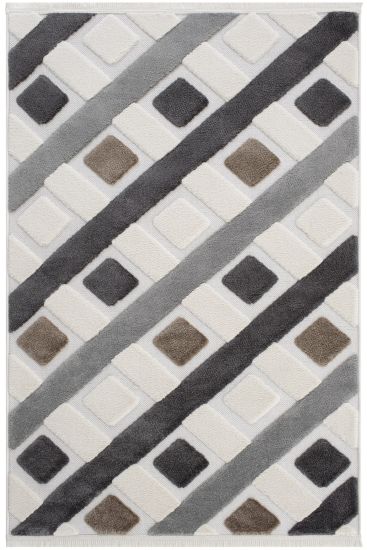 Loptis Cream Grey Modern Geometric Indoor Rug