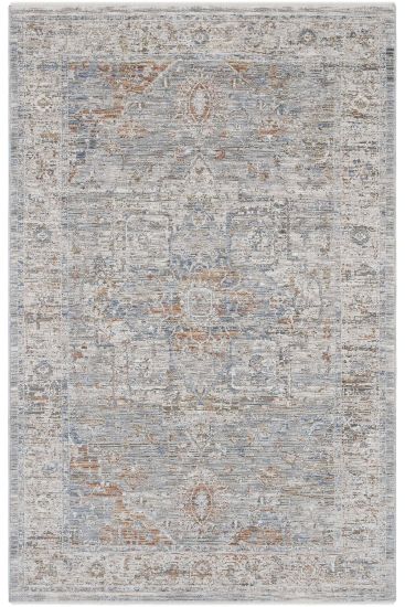 Prime85 Beige Blue Patterned Bordered Living Room Rug