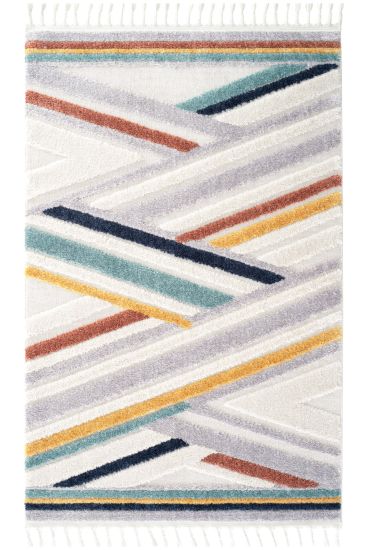 Paltino White Multicolour Modern Stripes Area Rug