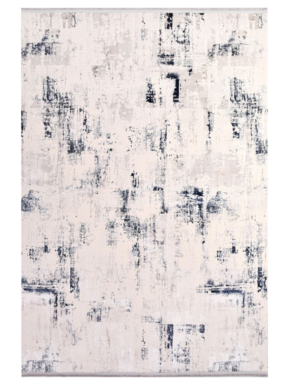 Modern Distressed Jewel Cream & Blue Area Rug