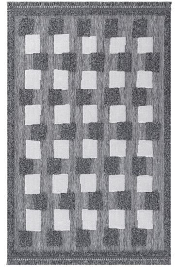 Osptar Grey White Modern Geometric Bedroom Rug