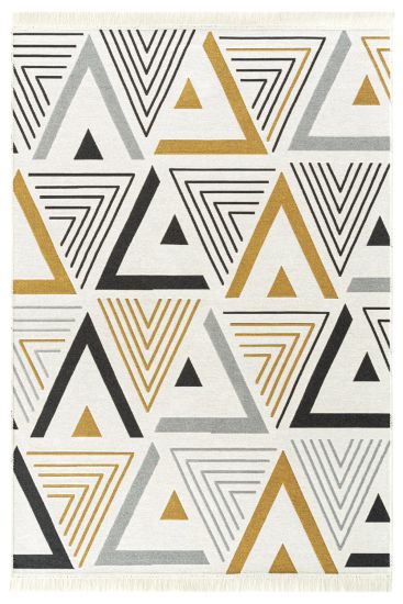 Perptal Cream Gold Aztec Scandi Living Room Rug
