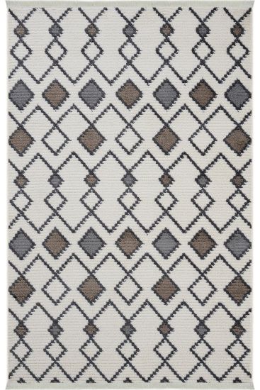 Vetpina Cream Charcoal Trellis Living Room Rug