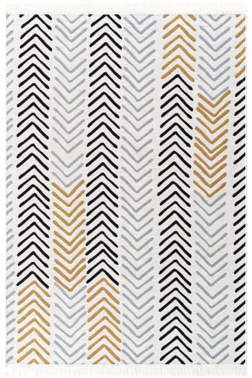 Perptal Cream Grey Chevron Living Room Rug