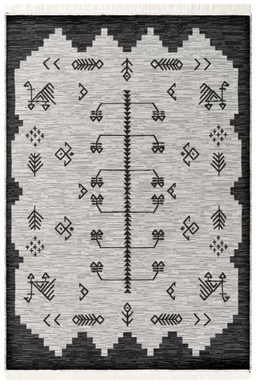 Perptal Grey Charcoal Kilim Living Room Rug