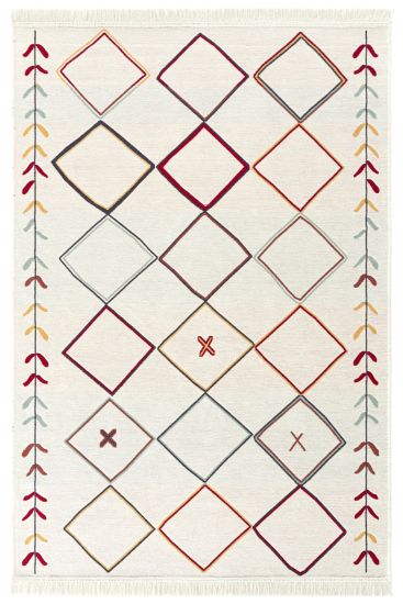 Perptal Cream Multicolour Modern Trellis Area Rug