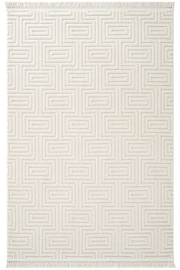 Haptiny Cream Geometric Bedroom Rug