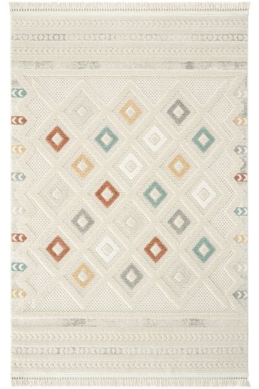Stoptren Cream & Green Aztec Dining Room Rug