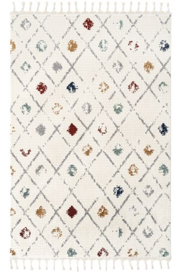 Peptal Cream Multicolour Bohemian Bedroom Rug