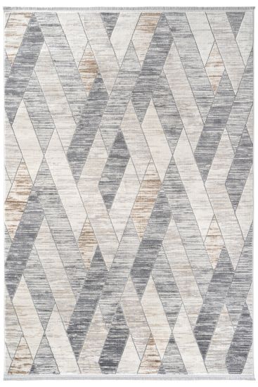 Verbina Grey Cream Patterned Bedroom Rug