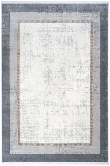 Verbina Grey Cream Bordered Bedroom Rug