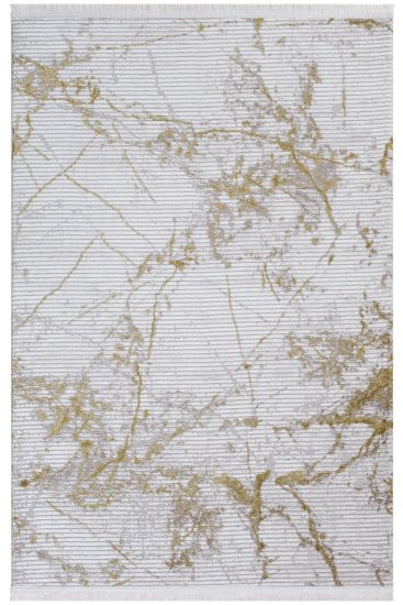 Norptis Cream Gold Abstract Stripes Living Room Rug
