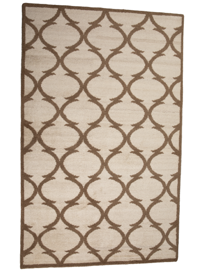 Modern Beige Trellis Hand-Knotted Rug