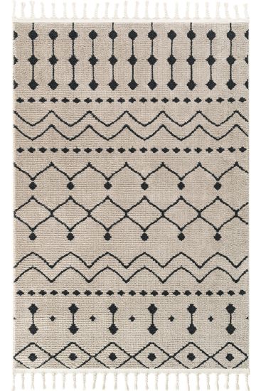 Miptlan Beige Black Bohemian Bedroom Rug