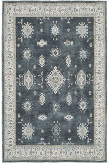 Beylerbeyi85 Grey beige Patterned Bordered Living Room Rug