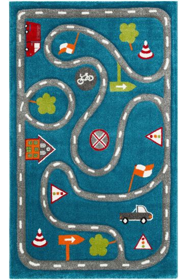 Cooptik Blue Grey Kids Bedroom Rug