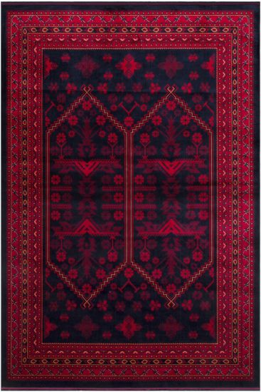 Efsun85 Red Black Patterned Bordered Outdoor Area Rug