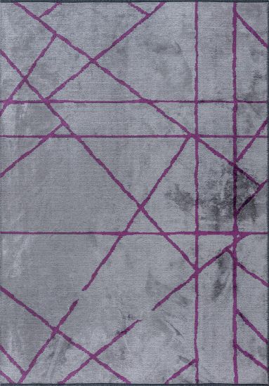 Grey & Purple Lush Geometric Living Room Rug