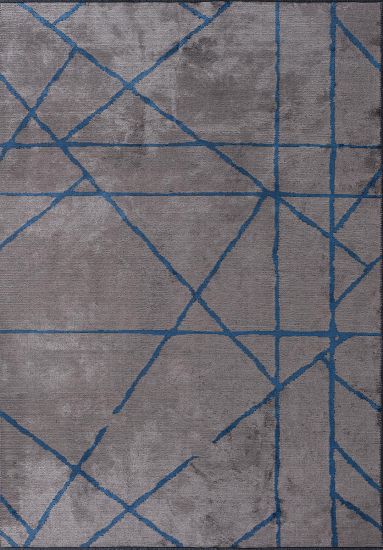 Grey & Blue Geometric Lush Indoor Outdoor Rug