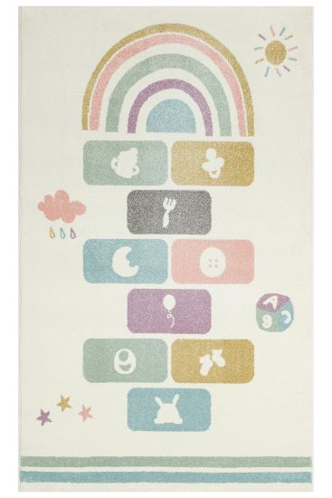 Cooptik Cream Multicolour Kids Living Room Rug