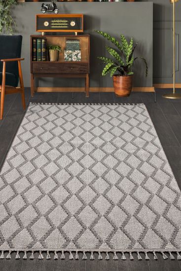 Bristley Grey Aztec Living Room Rug