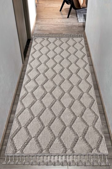 Bristley Beige Aztec Runner Rug