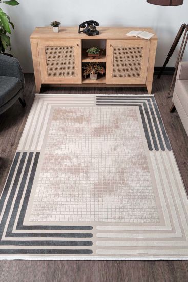 Delora Beige Bordered Area Rug