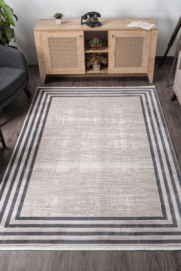 Delora Beige Abstract Bordered Rug