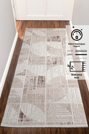 Elation Beige Geometric Scandi Runner Rug