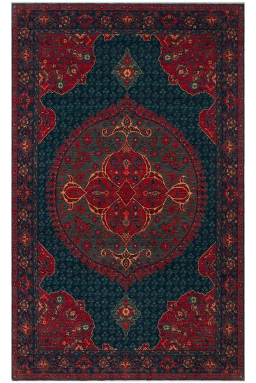 Mardin85 Red Blue Patterned Bordered Area Rug