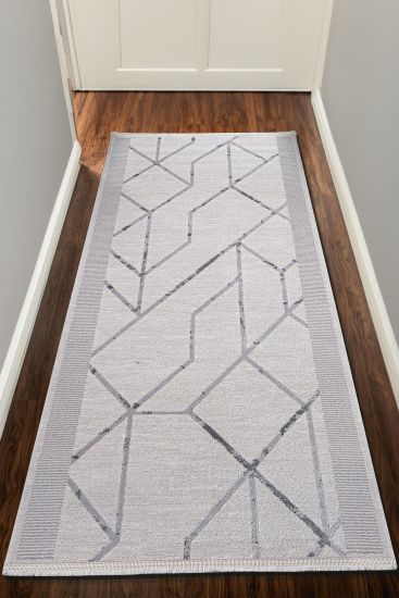 Lumia Grey Scandi Bordered Runner Rug