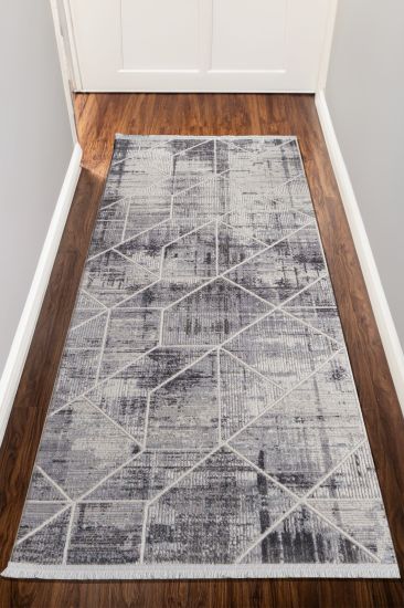 Nostalgia Charcoal Cream Geometric Scandi Runner Rug