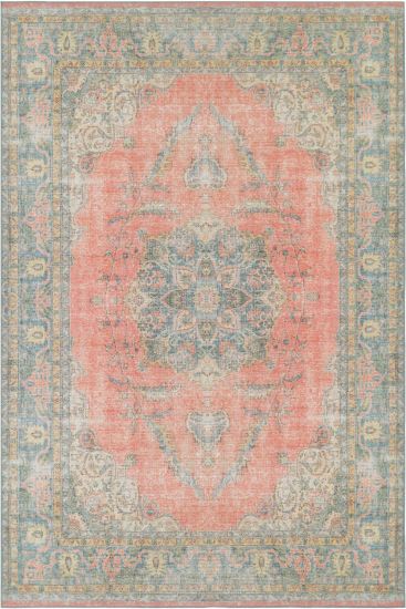 Private85 Red Blue Patterned Bordered Living Room Rug