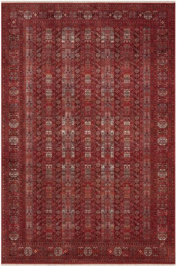 Emirgan85 Red Beige Patterned Bordered Living Room Rug