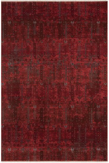 Emirgan85 Red Black Modern Patterned Bedroom Rug