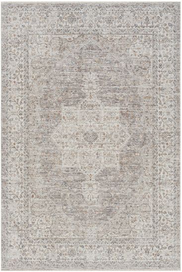 Seremoni85 Beige Patterned Bordered Bedroom Rug