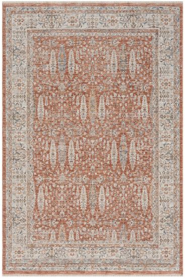 Seremoni85 Beige Copper Patterned Bordered Indoor Rug
