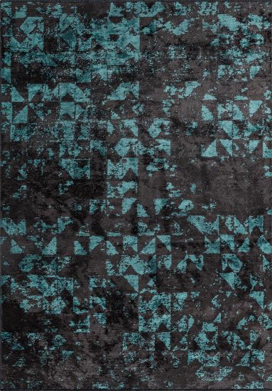 Blue & Grey Abstract Motif Living Room Rug