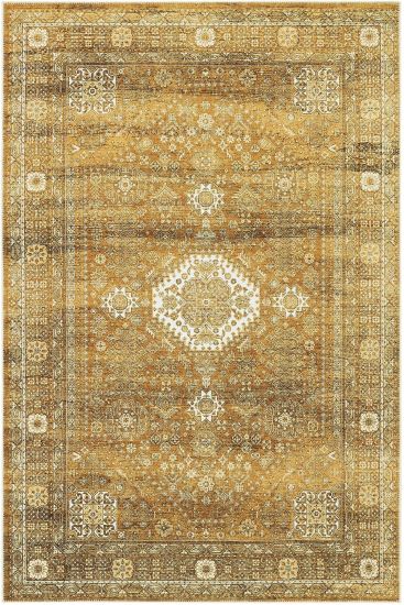 Private85 Gold Patterned Bordered Living Room Rug