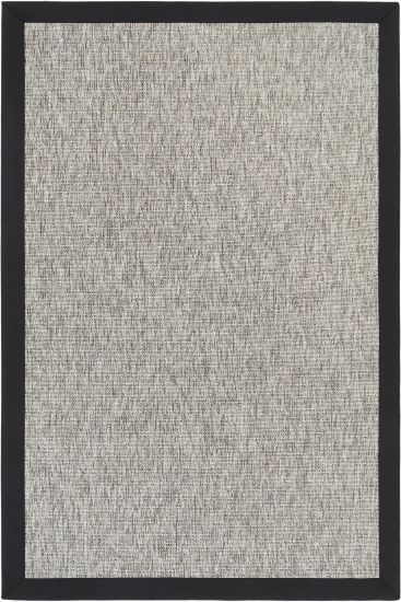 Sisal85 Grey Black Plain Bordered Living Room Rug