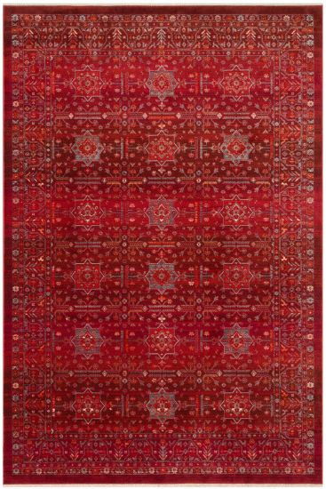 Panama85 Red Grey Patterned Bordered Bedroom Rug