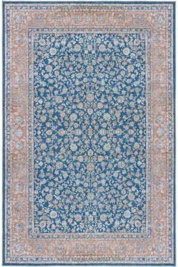Private85 Blue Beige  Patterned Bordered Area Rug