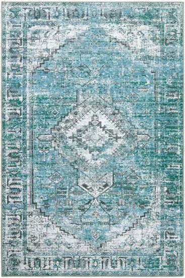 Private85 Blue White Patterned Bordered Living Room Rug